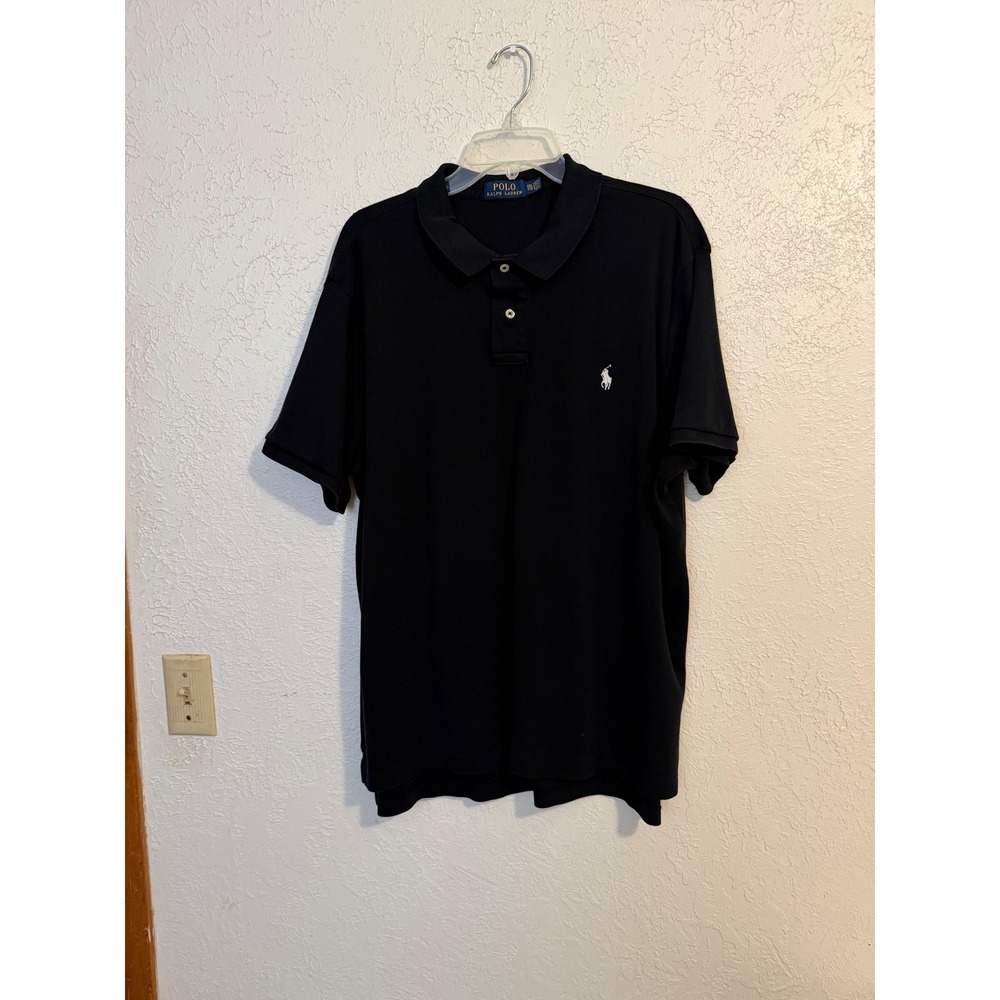 Polo Ralph Lauren Mens XXL Black Short Sleeve Cotton Mesh Polo Shirt White Pony